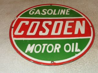 Vintage Cosden Gasoline & Motor Oil 11 3/4 " Porcelain Metal Petro Policeman Sign