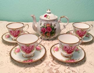 4 Vintage Imperial Fine China Tea Cups,  Saucers 22k Gold Musical Teapot Tea 4 2