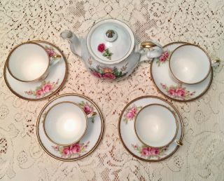 4 ViNTaGE Imperial Fine China Tea Cups,  Saucers 22k Gold Musical Teapot Tea 4 2 3