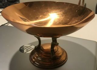 Art Deco Copper Bowl On A Stand With Three Brass Legs Made In England By Linton