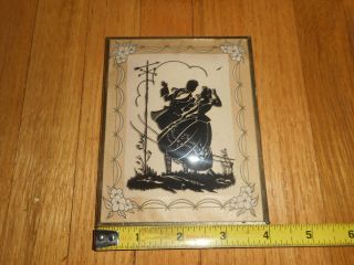 Vintage Reverse Painted Glass Silhouette Picture Couple Wind Weathervane