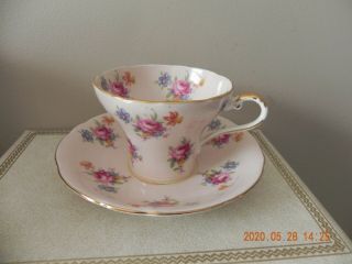 Aynsley Peach Color With Roses Corset Style Teacup And Saucer Bone China England