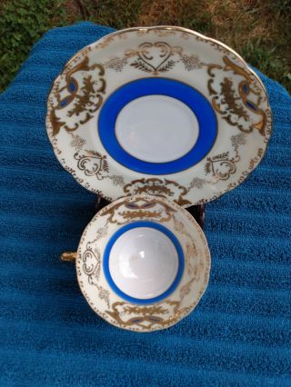 VINTAGE Royal Sealy JAPAN,  gold & blue fine china Tea Cup and Saucer 2