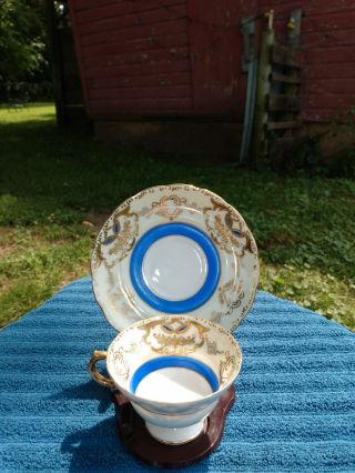 VINTAGE Royal Sealy JAPAN,  gold & blue fine china Tea Cup and Saucer 3