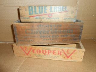 3 Vintage Wooden Cheese Boxes Cloverbloom Blue Label Cooper