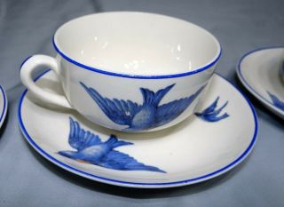 Set of 3 Vtg KT&K Hand Painted BlueBirds Cups & Saucers Blue Birds China 2