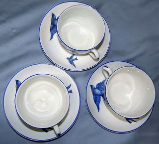 Set of 3 Vtg KT&K Hand Painted BlueBirds Cups & Saucers Blue Birds China 3