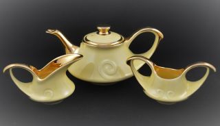Vintage Pearl China Teapot,  Sugar And Creamer Set Yellow Gold