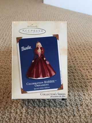 2002 Hallmark Celebration Barbie Keepsake Ornament 3rd In Series Holiday Doll 3