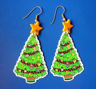 Hallmark Earrings Christmas Vintage Mary Engelbreit Tree Dangle Holiday Rare
