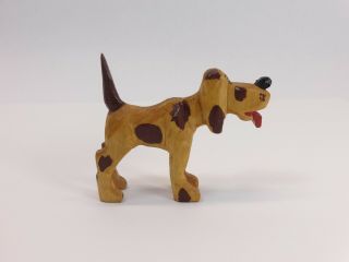 Rare Vintage Hand Carved Wooden Dog 3 " Figurine Folk Art