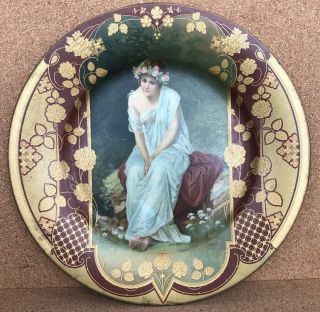 Antique Royal Saxony Tin Portrait Art Plate No.  103 10” Dia Portland Brewing