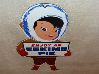 Vintage Enjoy An Eskimo Pie Ice Cream Bar 15 " Porcelain Metal Gasoline Oil Sign
