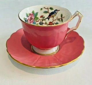 Aynsley Bone China Tea Cup & Saucer Set Pembroke Pink Crocus 2902