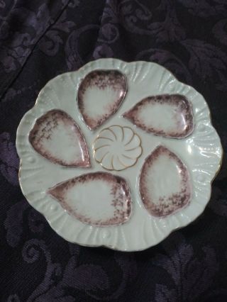 (1) Vintage Antique Oyster Plate White With Pink And Grey Iridescent Wells 8 1/2 "