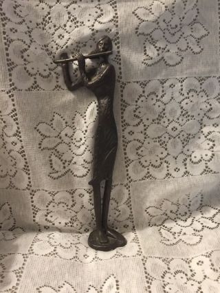Brass Lady With Musical Instrument Vintage