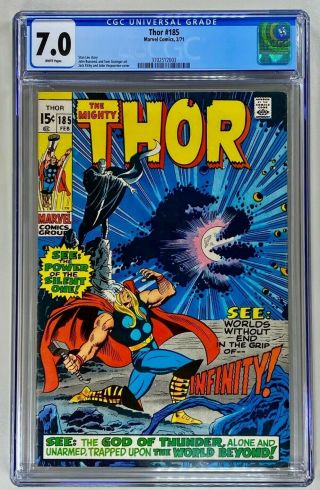 The Mighty Thor 185 Cgc 7.  0 White F/vf 1971 Stan Lee & Jack Kirby