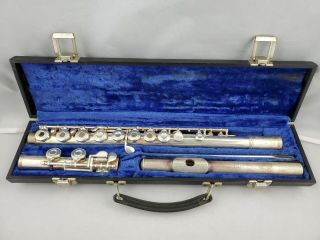 Vintage Gemeinhardt Elkhart Solid Silver Intermediate Open Hole Flute 3sh W Case