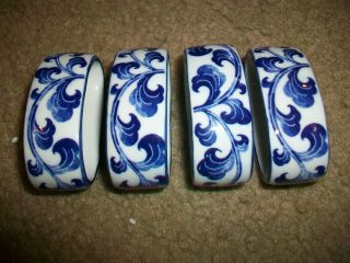Andrea By Sadek Blue & White Porcelain Set Of Napkin Rings