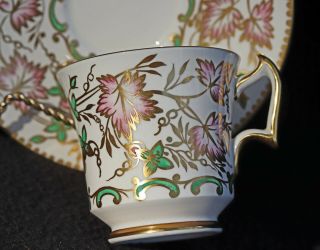 Striking Royal Chelsea Gold Pink & Green Leaf Pattern Tea Cup And Saucer Set