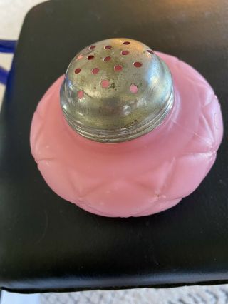 Pink Satin Glass Quilt Pattern Sugar Shaker / Muffineer