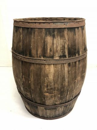 Vintage Large Wood Barrel Keg Country Primitive Wooden Industrial Whiskey Rustic