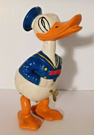 Vtg Long Billed Donald Duck Composition Wind - Up Waddling Toy Lewis & Scott 1930s