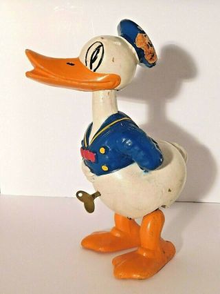 Vtg Long Billed Donald Duck Composition Wind - Up Waddling Toy Lewis & Scott 1930s 2