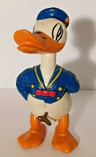 Vtg Long Billed Donald Duck Composition Wind - Up Waddling Toy Lewis & Scott 1930s 3