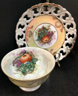 Vintage Tea Cup &saucer Lm Royal Halsey Very Fine Fruits (grape/apple/blackberry)