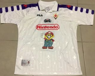 Vtg 1997 - 1998 Acf Fiorentina Nintendo Mario Batistuta Fila Sz L Soccer Jersey