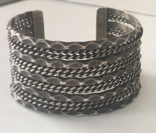 Old Pawn Vintage Navajo Sterling Silver Heavy Twisted Rope Wide Cuff Bracelet
