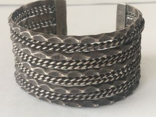 Old Pawn Vintage Navajo Sterling Silver Heavy Twisted Rope Wide Cuff Bracelet 2