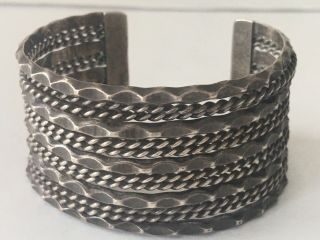 Old Pawn Vintage Navajo Sterling Silver Heavy Twisted Rope Wide Cuff Bracelet 3
