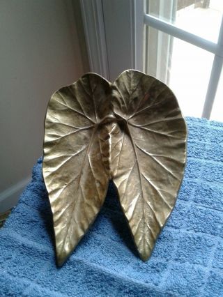 Vintage Brass Leaf Dish Tray Virginia Metal Crafters Angel Wing Begonia