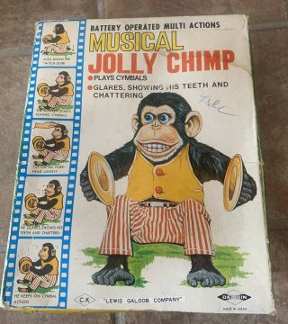 Vintage 60’s Daishin Japan Musical Jolly Chimp Monkey W/box Rare C.  K. 2