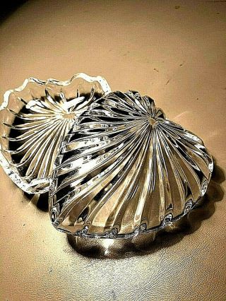 Heart Shaped Candy Dish Or Trinket Dish,  Two Piece Bottom And Top Same Cut Glass