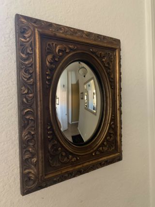Vintage Decor Convex Mirror Resin Antique Gold 5” X 7” Frame 9” X 11”