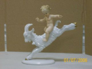 Wallendorf Porcelain Nude Boy Riding A Goat Figurine.