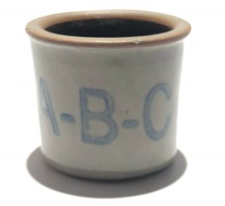 Blue Decorated A - B - C Miniature Stenciled Stoneware Crock