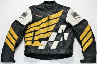 Vintage Honda Racing Leather Cafe Racer Jacket M 42 Yellow Black White Armor Zip