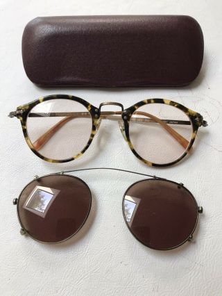 Vintage Oliver Peoples Op 505 383 Ag Eyeglasses Frame,  Sunglass Attachment,  Case