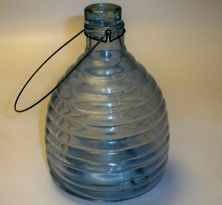 Vintage Blue Beehive Fly Trap With Glass Lid / Bee,  Wasp,  Insect Trapper