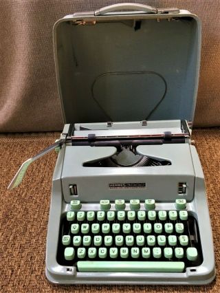Vintage Hermes 3000 Typewriter Seafoam Green With Case And Key