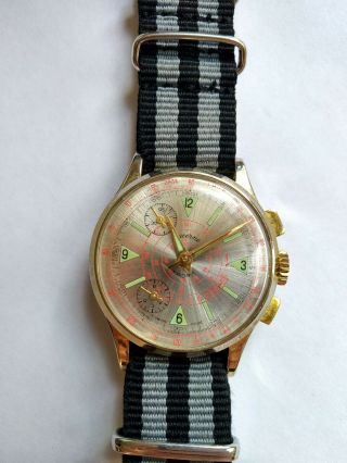 Vintage Lucerne Mechanical Wind Chronograph Telemeter Watch Running