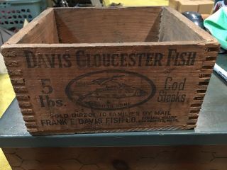 Vintage - Davis Gloucester Fish - 5 Lb - Cod Steaks - Wood Box No Lid