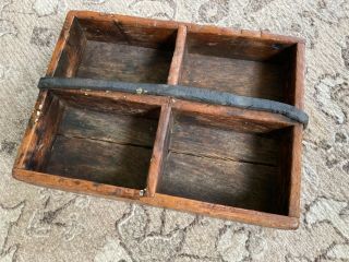 Antique Primitive Wooden Divided Box Shelf Carrier Dado Square Nails Box Joint