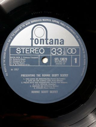 Presenting The Ronnie Scott Sextet Sfl13079 Fontana lp feat.  Stan Tracey 3