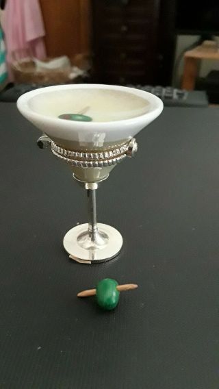 Small Hinged Trinket Box Martini Glass With Olive Inside