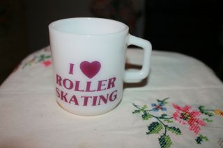 Vintage Galaxy Milk Glass Mug Cup " I Love Roller Skating "